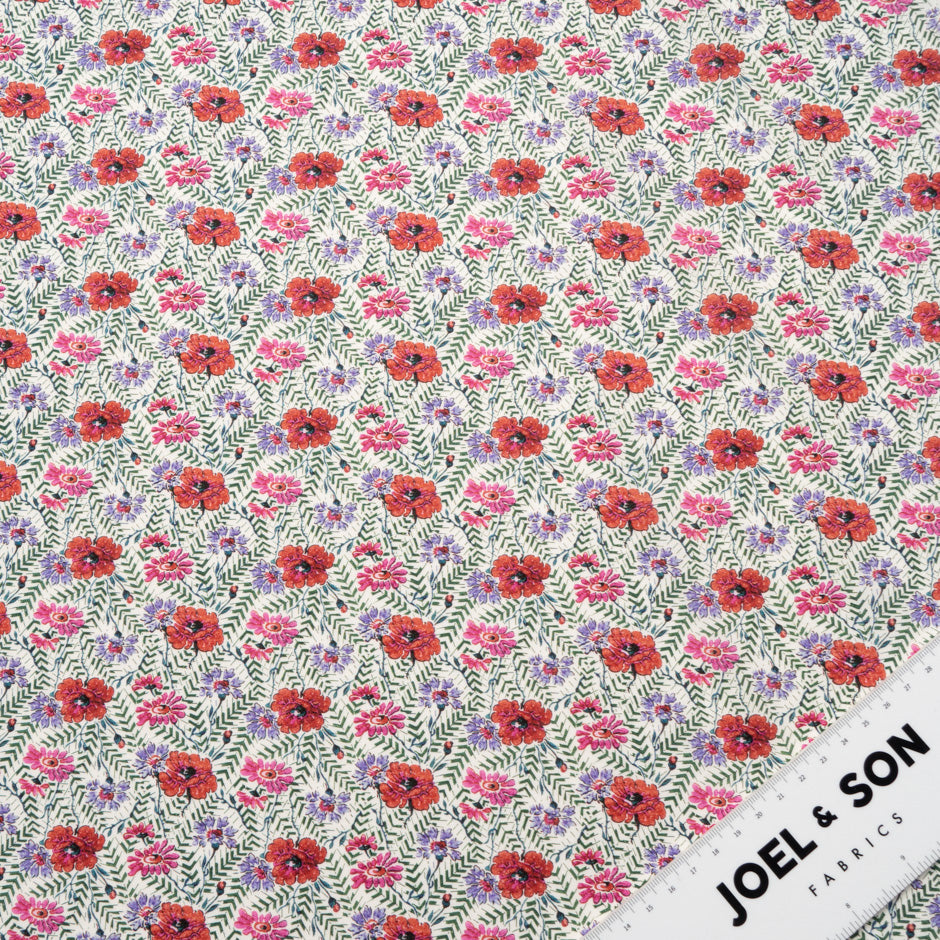 Red Floral Green Fern Liberty Cotton Tana Lawn