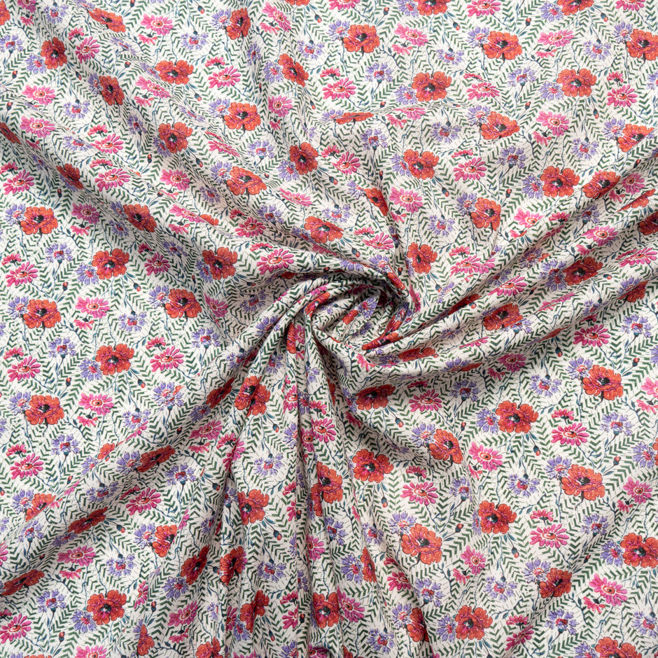 Red Floral Green Fern Liberty Cotton Tana Lawn