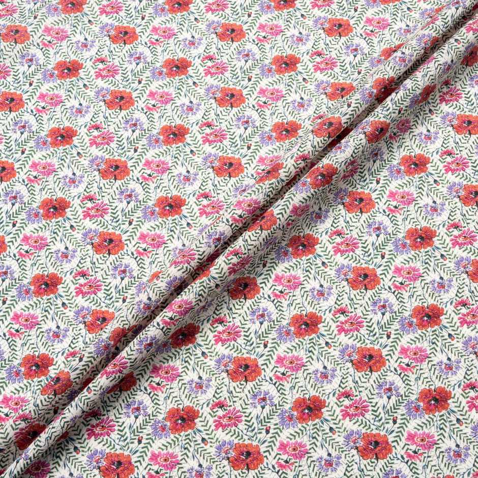 Red Floral Green Fern Liberty Cotton Tana Lawn