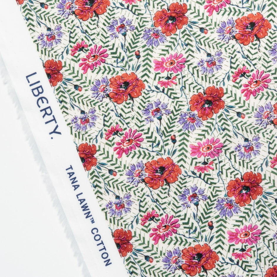 Red Floral Green Fern Liberty Cotton Tana Lawn