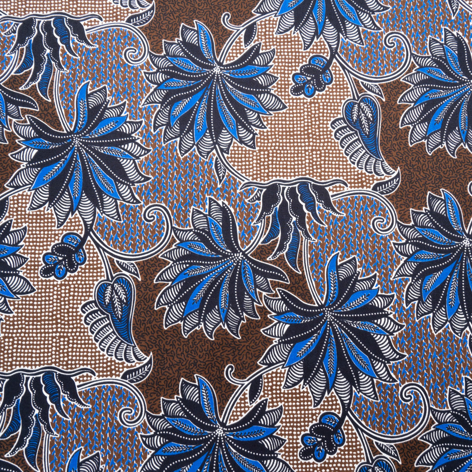 Brown & Blue Geometric Printed Pure Cotton