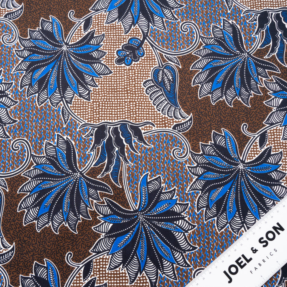 Brown & Blue Geometric Printed Pure Cotton