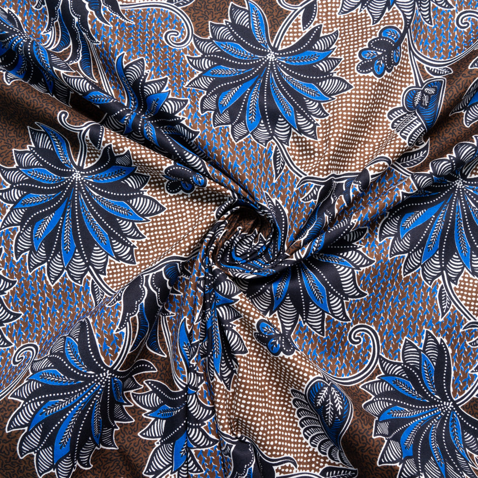 Brown & Blue Geometric Printed Pure Cotton