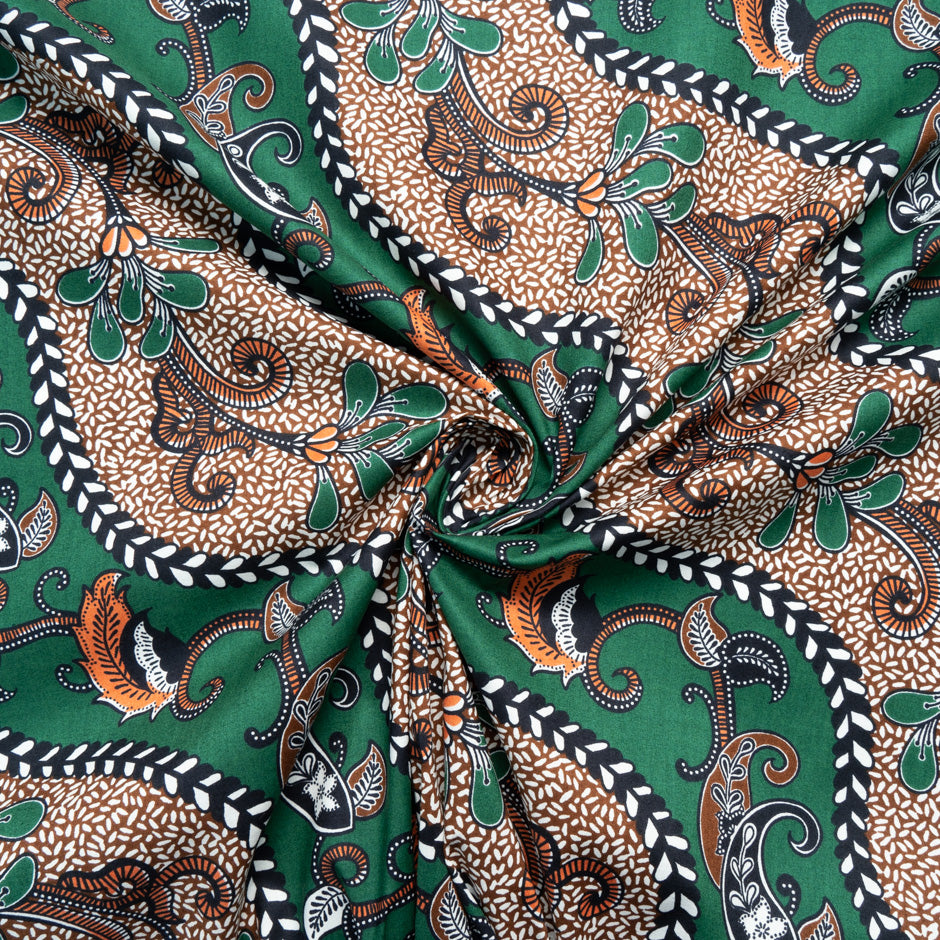 Brown & Green Geometric Printed Pure Cotton
