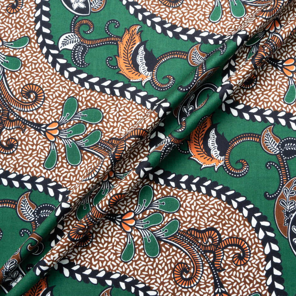 Brown & Green Geometric Printed Pure Cotton