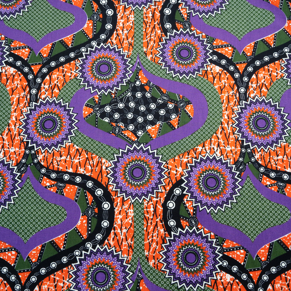 Orange & Purple Geometric Printed Pure Cotton