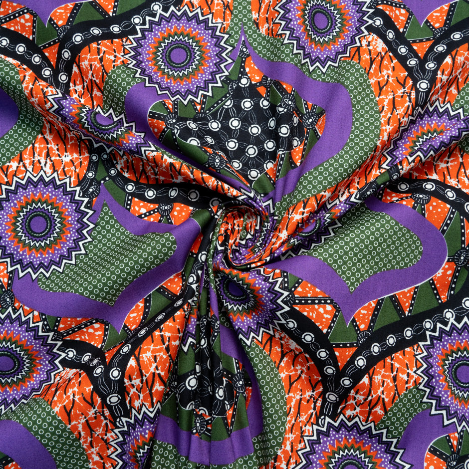 Orange & Purple Geometric Printed Pure Cotton
