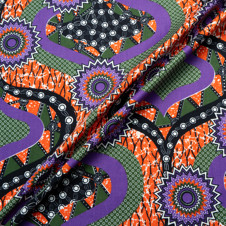 Orange & Purple Geometric Printed Pure Cotton