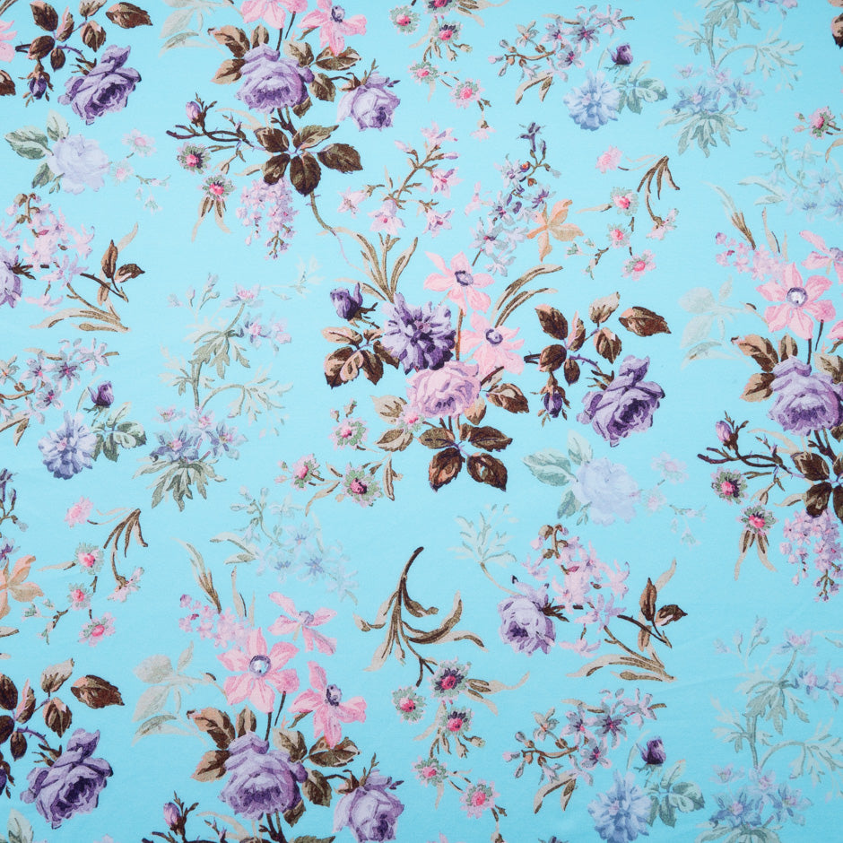 Pink Floral Printed Sky Cotton Jersey