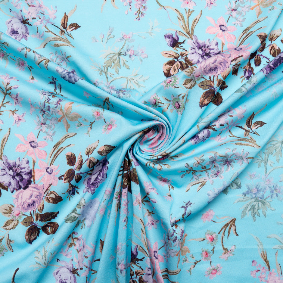 Pink Floral Printed Sky Cotton Jersey