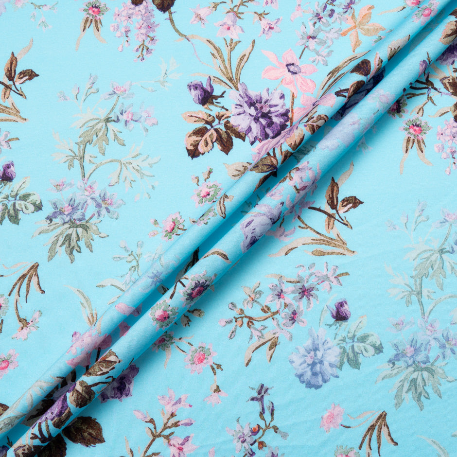 Pink Floral Printed Sky Cotton Jersey