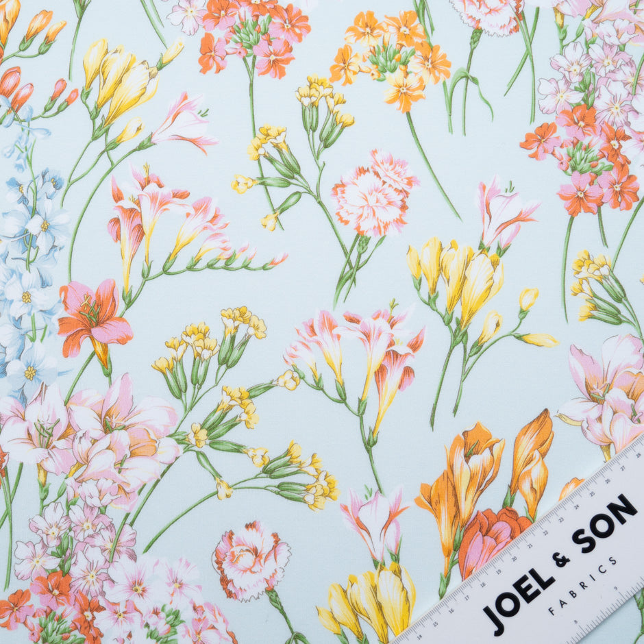 Floral Printed Ice Blue Cotton Jersey