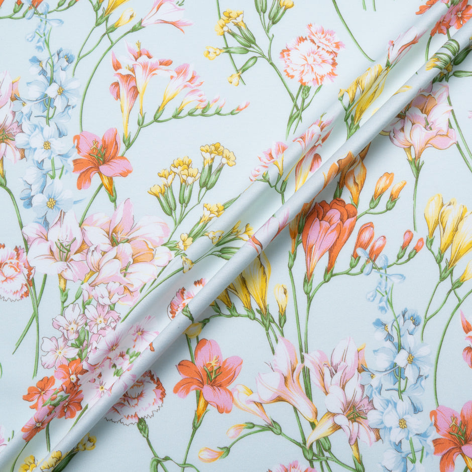 Floral Printed Ice Blue Cotton Jersey