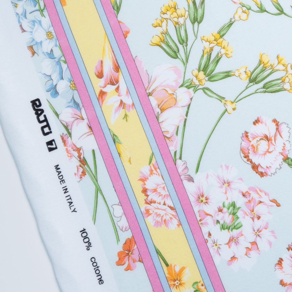 Floral Printed Ice Blue Cotton Jersey