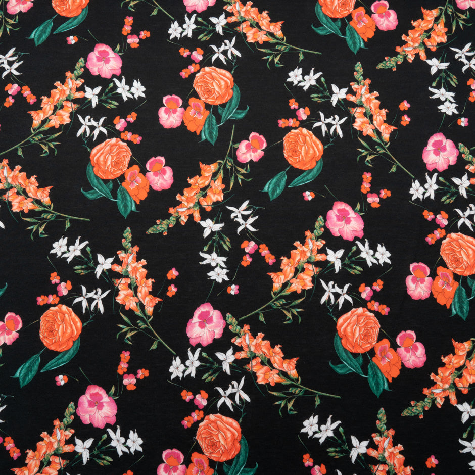 Multi Floral Printed Black Cotton Jersey
