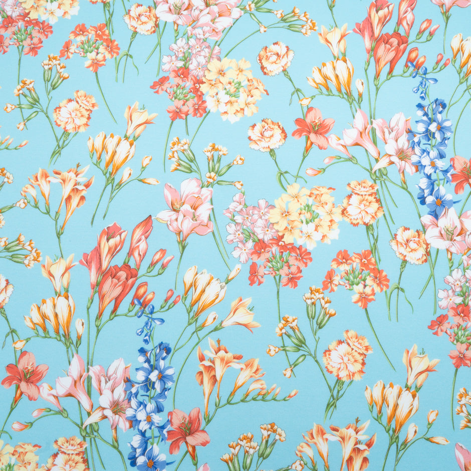 Floral Printed Baby Blue Cotton Jersey