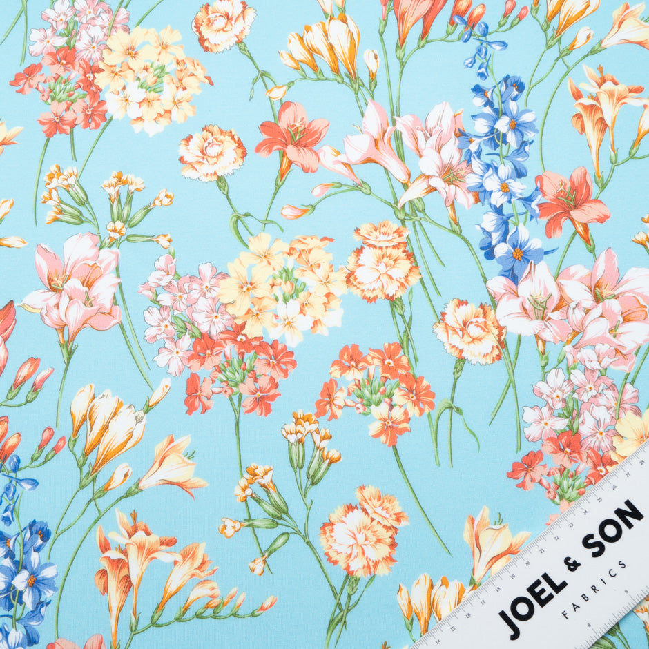 Floral Printed Baby Blue Cotton Jersey