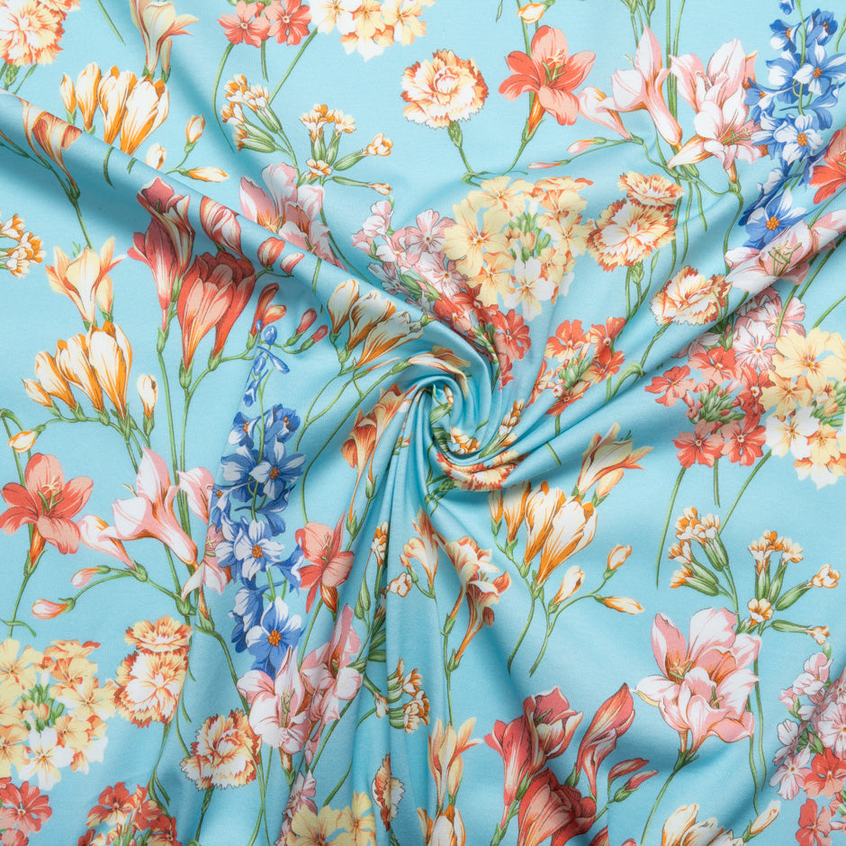 Floral Printed Baby Blue Cotton Jersey