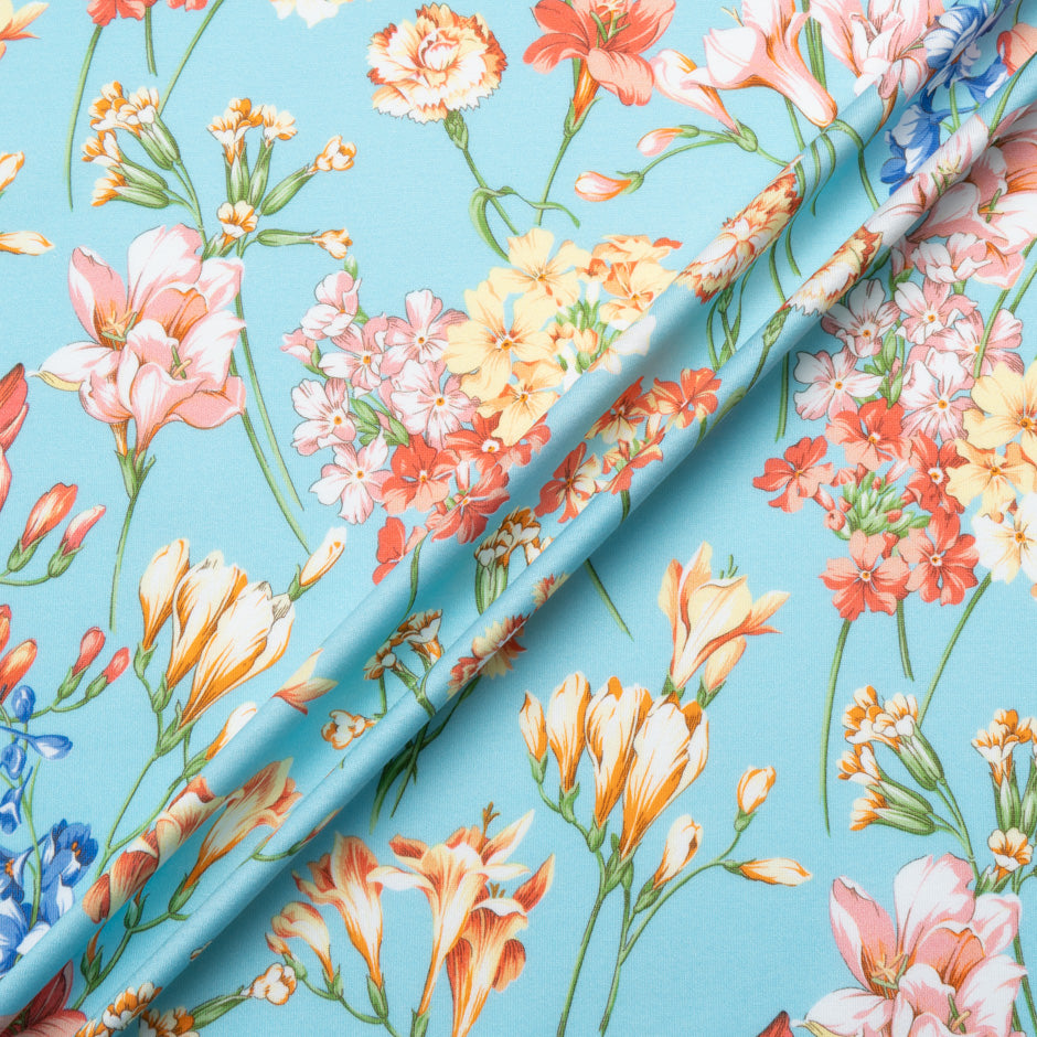 Floral Printed Baby Blue Cotton Jersey
