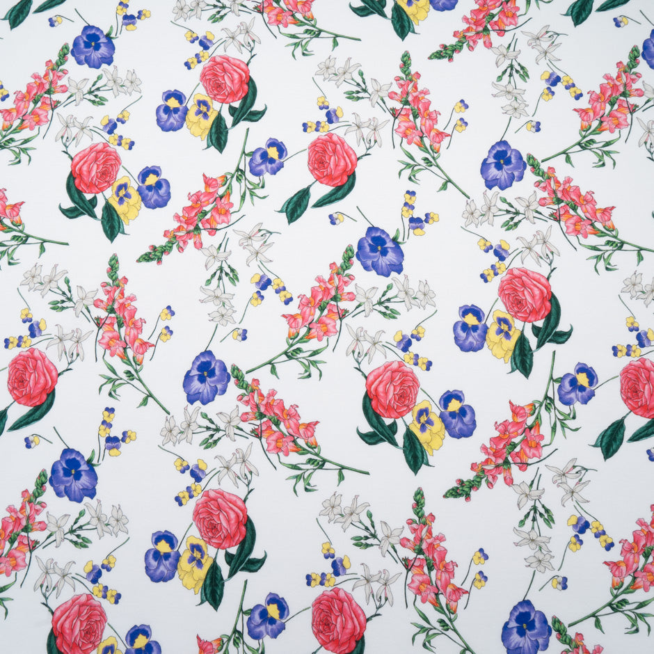 Multi Floral Printed White Cotton Jersey