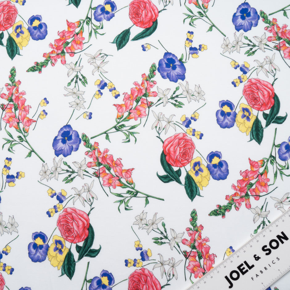 Multi Floral Printed White Cotton Jersey