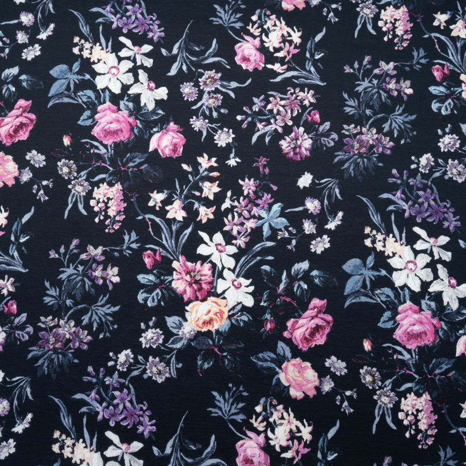 Pink Floral Printed Blue Cotton Jersey