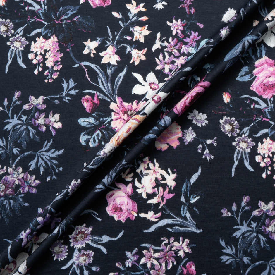 Pink Floral Printed Blue Cotton Jersey