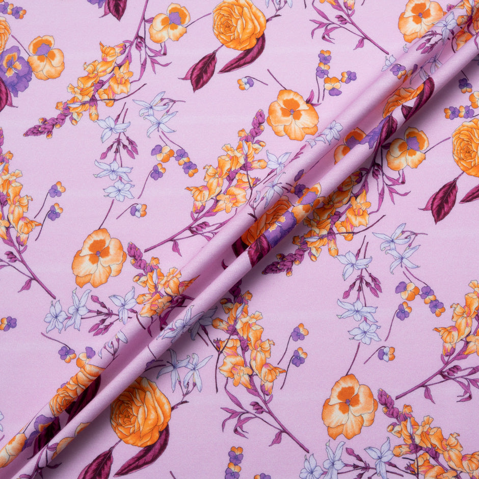 Orange Floral Printed Lilac Cotton Jersey