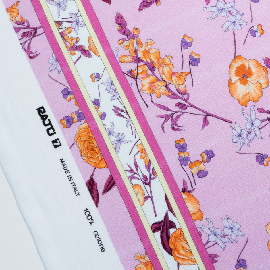 Orange Floral Printed Lilac Cotton Jersey