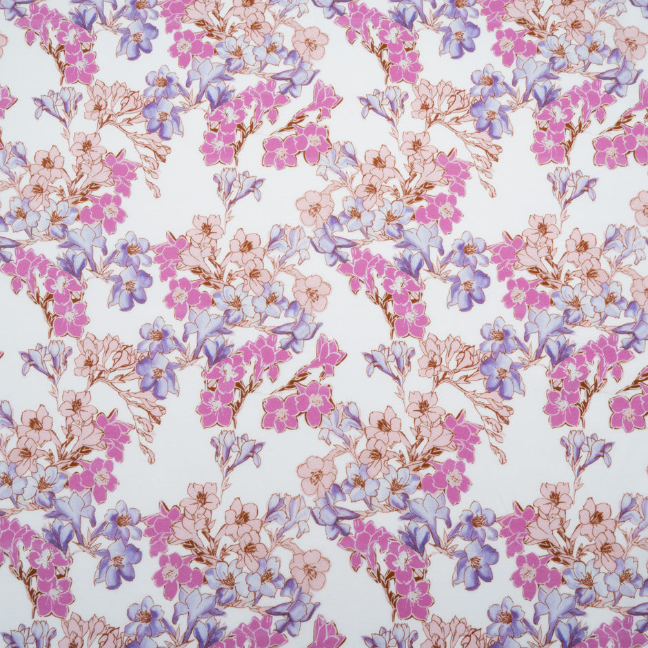Candy Pink & Lilac Floral Printed Cotton Jersey