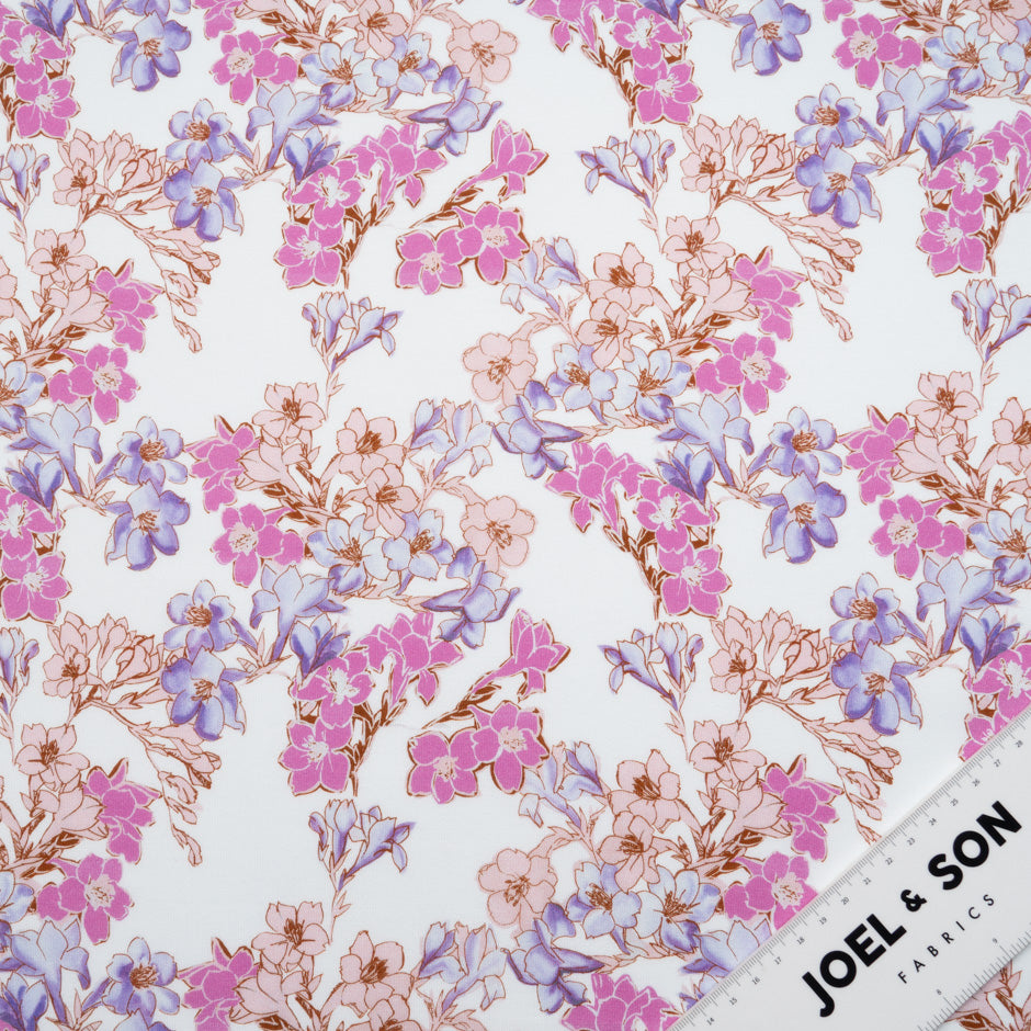 Candy Pink & Lilac Floral Printed Cotton Jersey