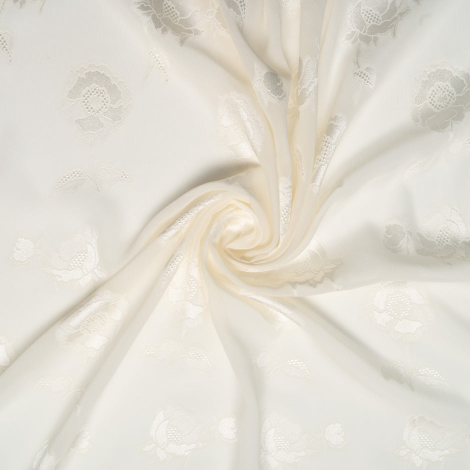 Ivory Floral Silk Georgette Fil Coupé