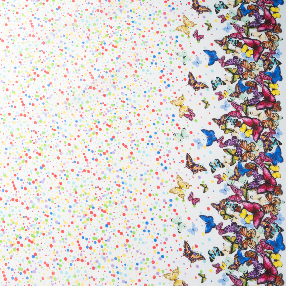 Multi-Coloured Spot Printed White Linen