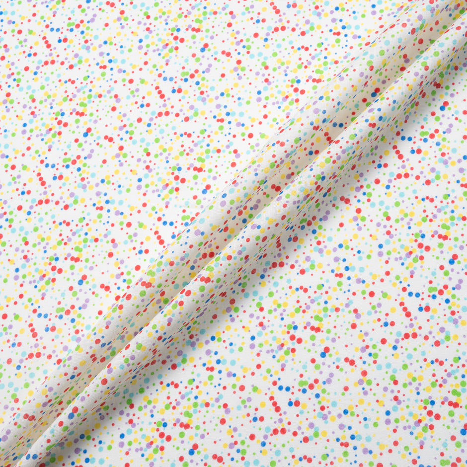 Multi-Coloured Spot Printed White Linen