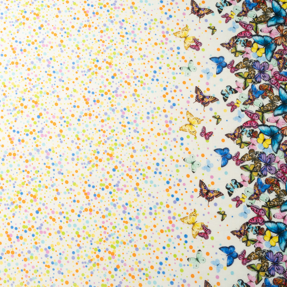 Multi-Coloured Spot Printed Ivory Linen