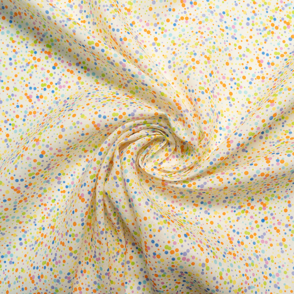 Multi-Coloured Spot Printed Ivory Linen