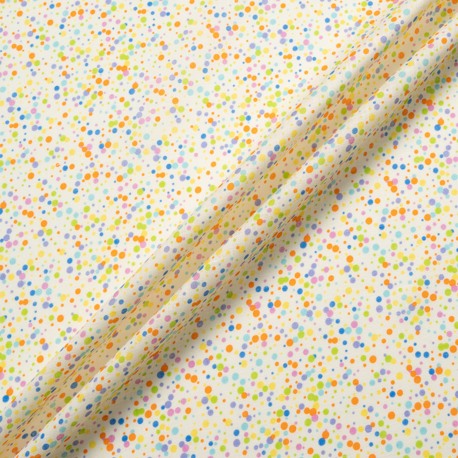 Multi-Coloured Spot Printed Ivory Linen