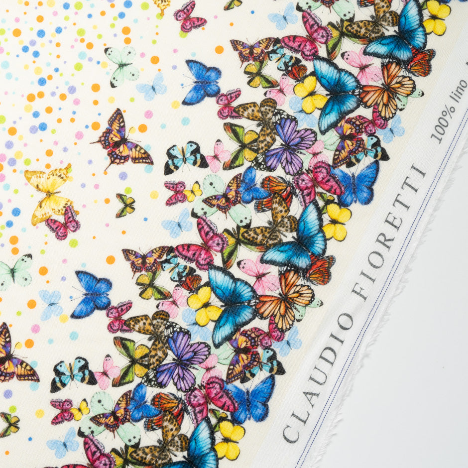 Multi-Coloured Spot Printed Ivory Linen