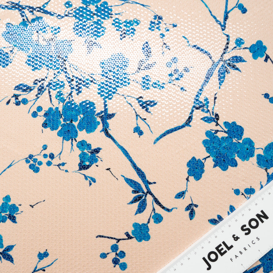 Blue Floral Sequinned Printed Jersey