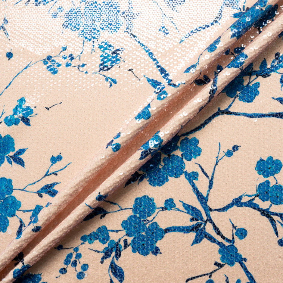 Blue Floral Sequinned Printed Jersey