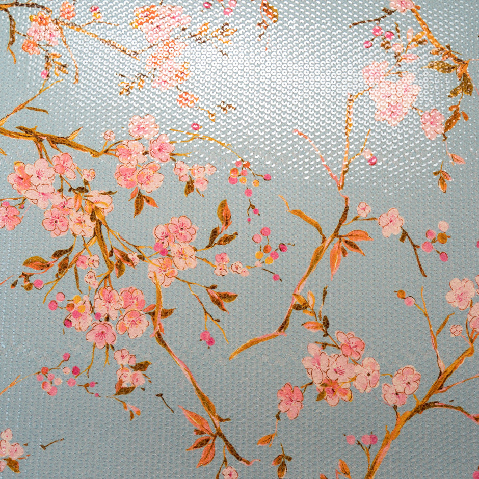 Floral Printed Sequinned Eau de Nil Jersey