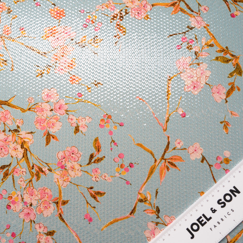 Floral Printed Sequinned Eau de Nil Jersey
