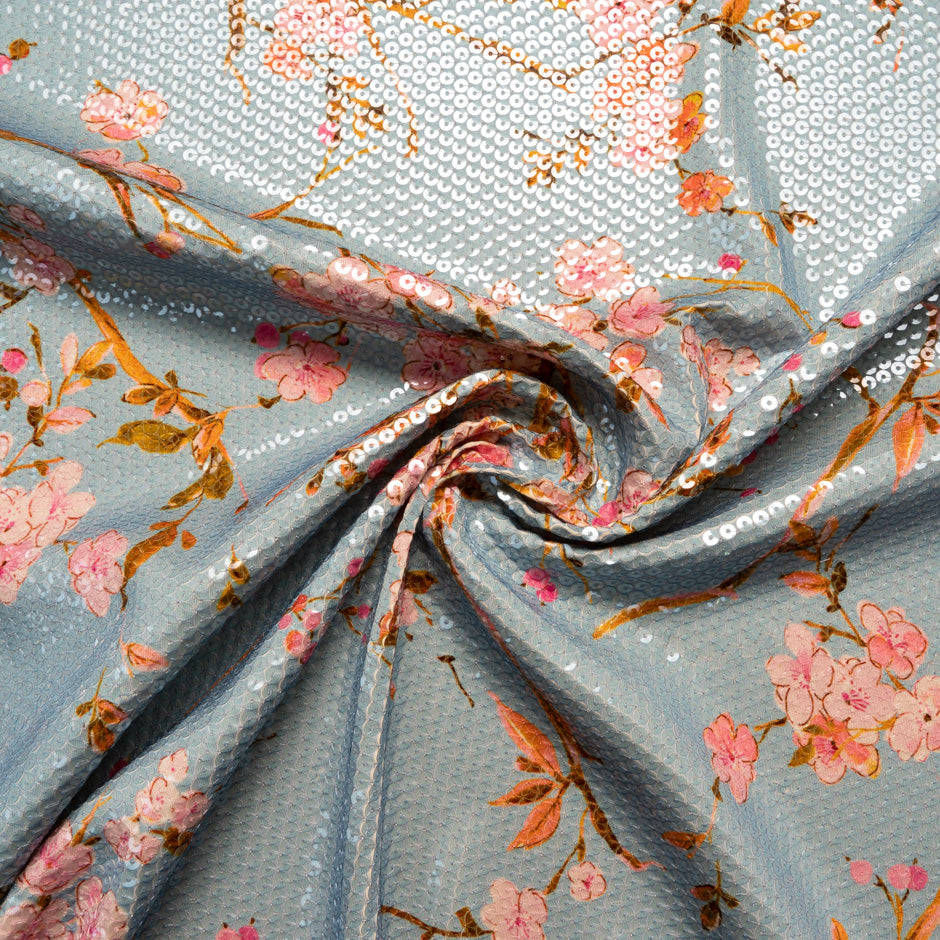 Floral Printed Sequinned Eau de Nil Jersey