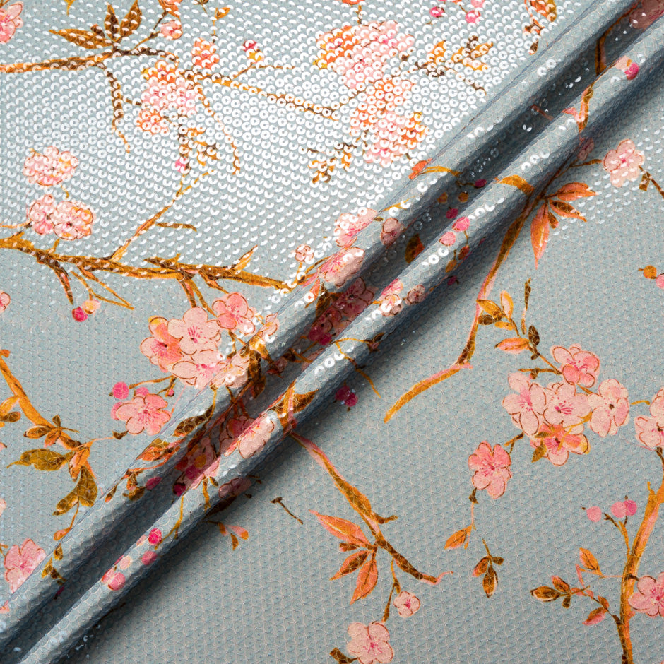 Floral Printed Sequinned Eau De Nil Jersey