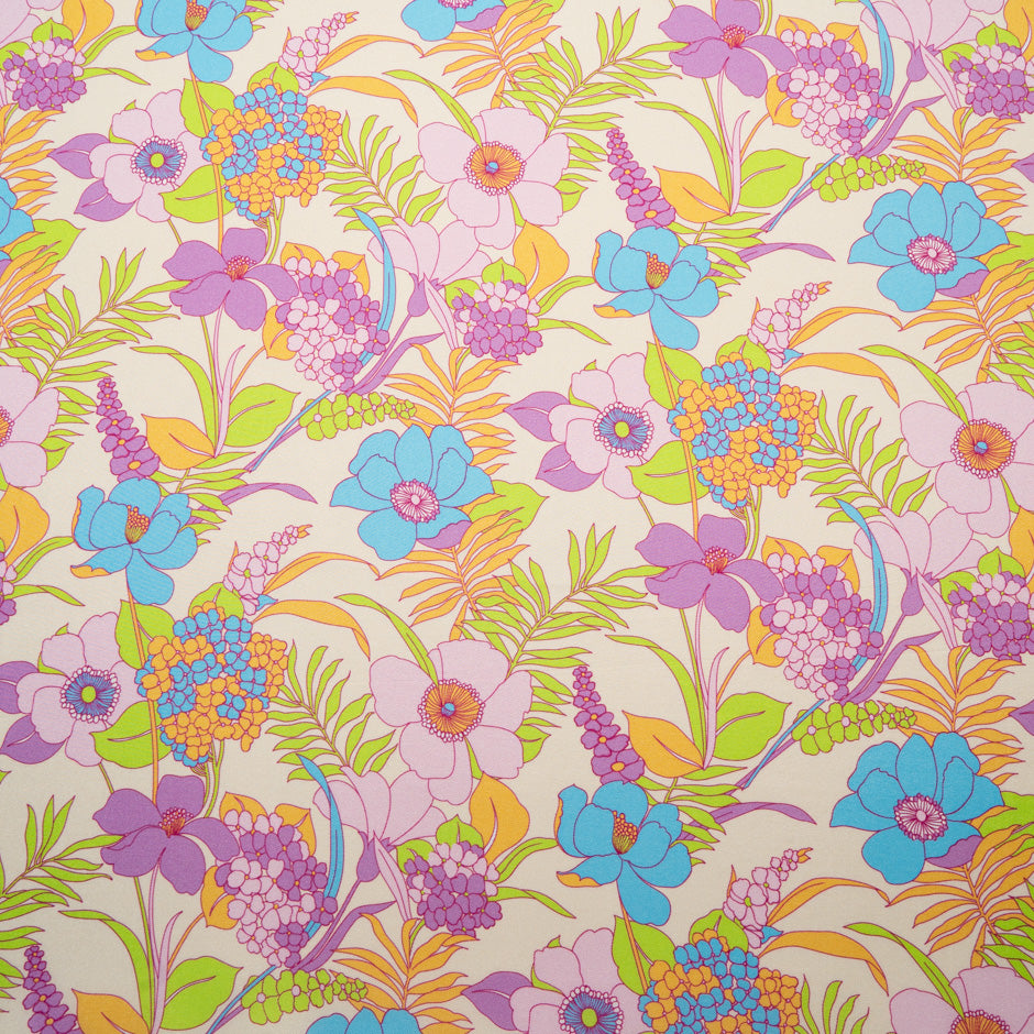 Pink & Lavender Floral Printed Silk Blend Twill