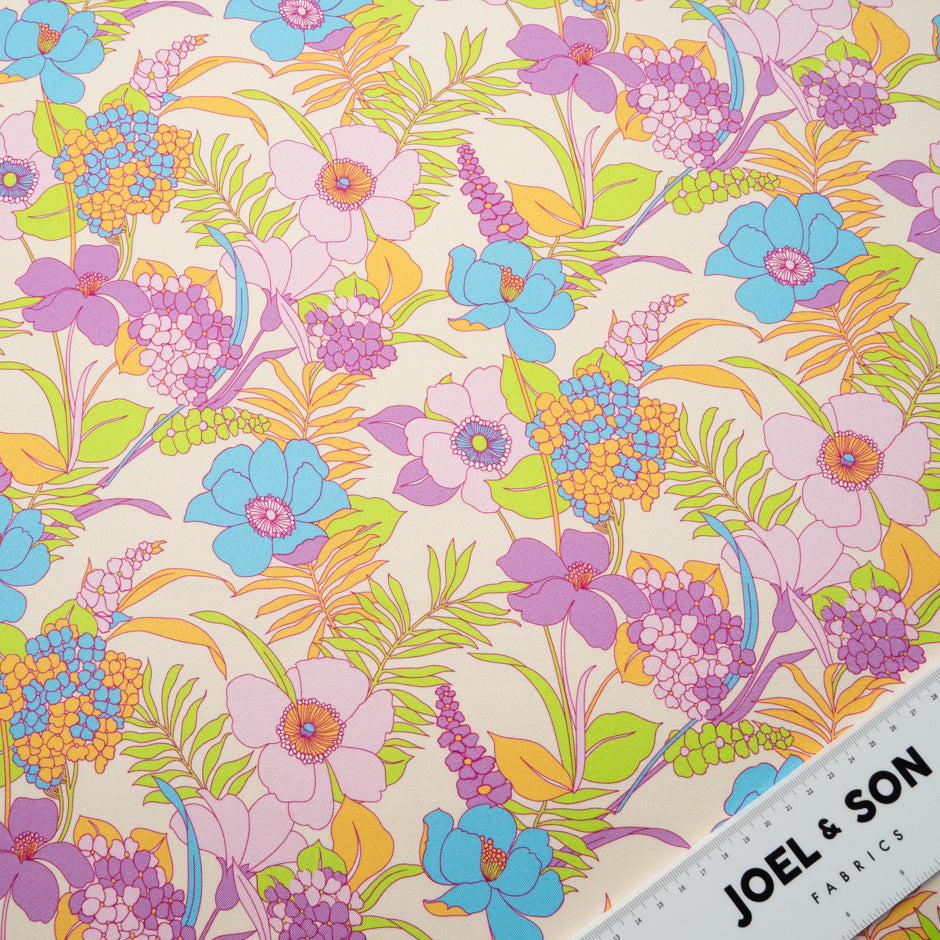 Pink & Lavender Floral Printed Silk Blend Twill