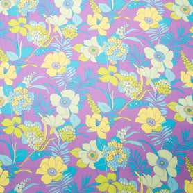 Yellow Floral Printed Silk Blend Purple Twill