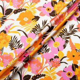 Orange & Pink Floral Printed Silk Blend Ivory Twill