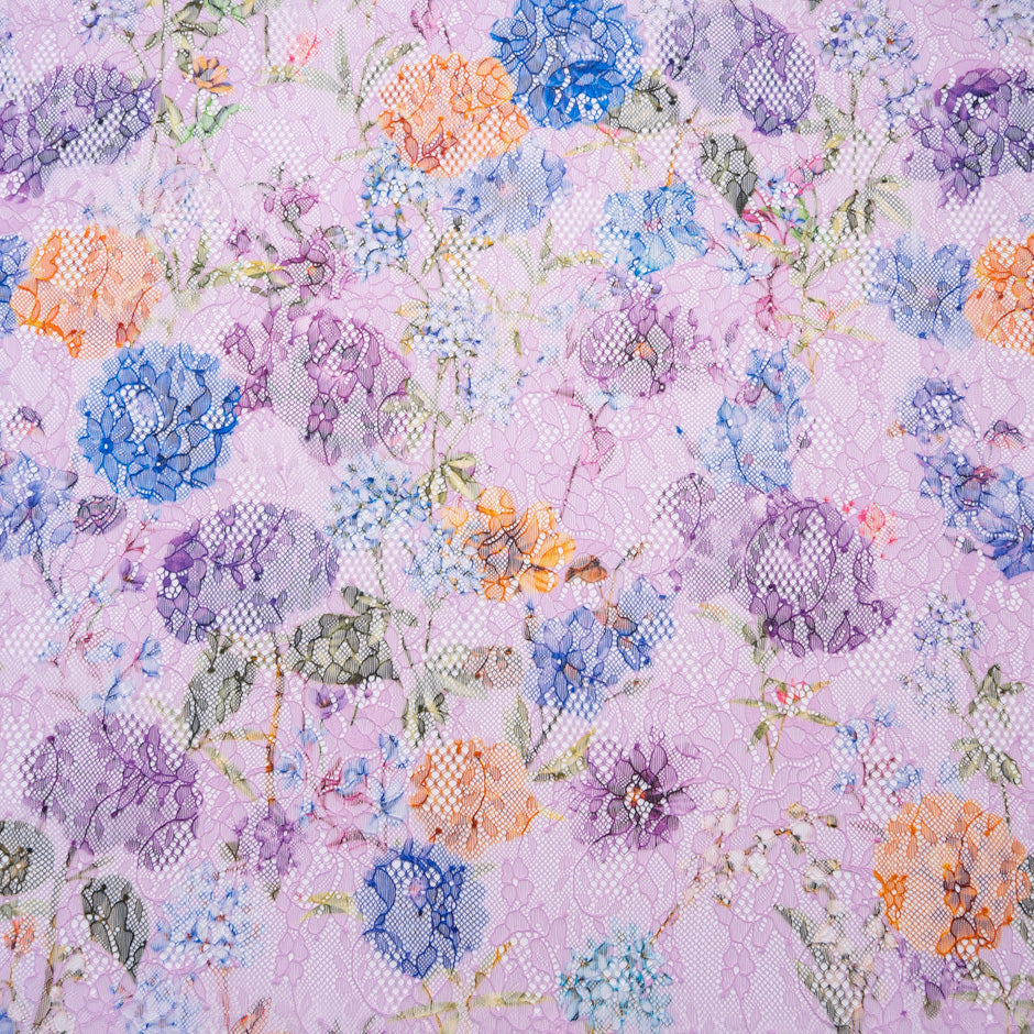 Multi-Coloured Floral Printed Lilac Lace