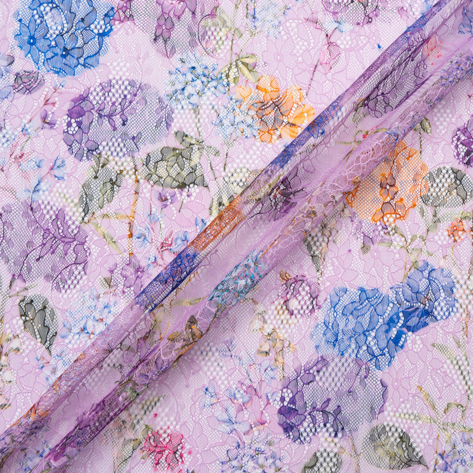 Multi-Coloured Floral Printed Lilac Lace